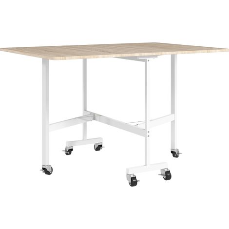 CHICFURN Mesa de comedor extensible y plegable para 6 personas, con 6 ruedas con freno, ideal para espacios pequeños y salón, acabado madera clara (1/5)
