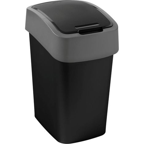 Flip Bin - Poubelle 10L à couvercle basculant - Pour Cuisine, Bureau, Salle de Bain - 18,9 x 23,5 x 35 cm - Noir / Gris (1/5)