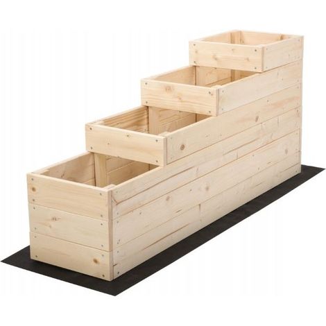 Levigne – Carré potager en bois 4 niveaux – 120x30xH 54 cm – Pin naturel brut pour balcon et jardin – Kit avec visserie incluse