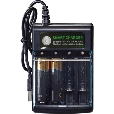 Chargeur de piles AA 4 baies - Chargeur de piles AA AAA - Chargeur de batterie intelligent AA AAA - Chargeur de batterie alcaline universel pour les maisons privées (1/5)