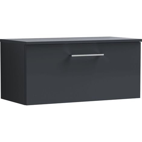 Balterley Bramshall 800mm Wall Hung 1 Drawer Vanity Unit with Worktop Stylish Mid-Size Bathroom Storage - Dark Grey