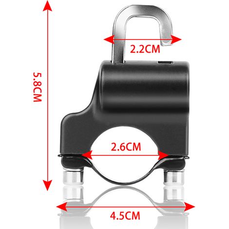 Verrou de casque de moto universel, antivol, sécurité en métal, 22mm-26mm, noir, avec 2 jeux de clés (1/5)