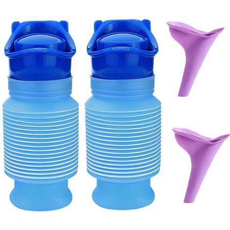 Toilettes de secours 2 pièces - Toilettes de camping portables - Réutilisables - Urinoir - Unisexe - Urinoir de voyage avec entonnoir pour voiture - 750 ml - Bleu - PEBlue (1/5)