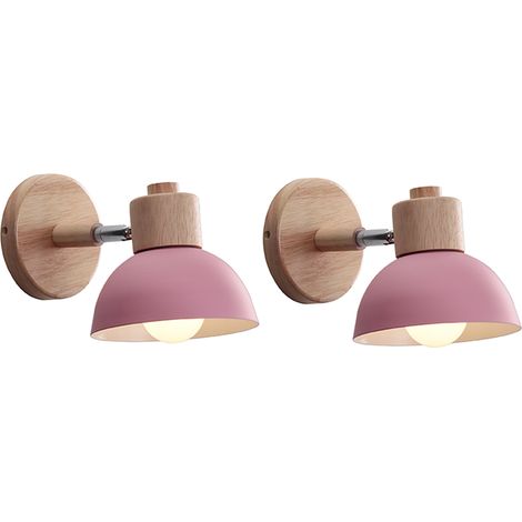 (2X) 15CM Applique Murale Rétro Moderne Applique Murale En Bois Et Métal Lampe Murale Nordique Simple, Angle Réglable, (Rose)