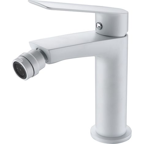 Mice - Rubinetto monocomando per bidet per acqua calda/fredda, rubinetto per WC da bagno classico, miscelatore monocomando igienico bianco opaco (1/2)
