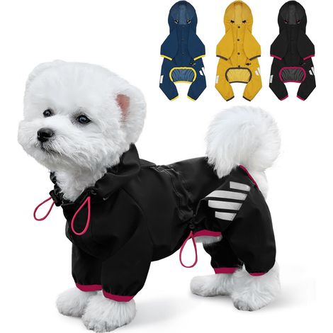1 Manteau de pluie pour chien, imperméable, sangle réfléchissante, avec capuche, trou pour laisse. (1/5)