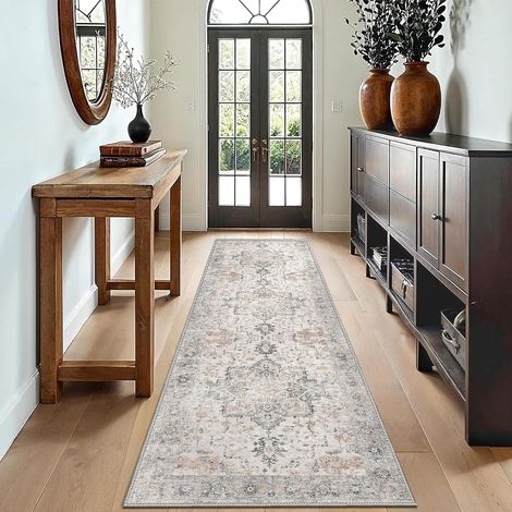 Tapis de Couloir Vintage Lavable 80x200cm Taupe Clair (1/5)