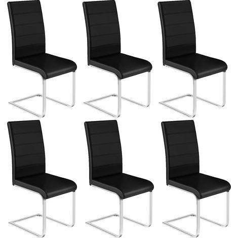 Woltu – Lot de 6 chaises salle à manger – Chaise cantilever en similicuir noir – Dossier haut incurvé – Capacité 120 kg – Confort optimal (1/5)