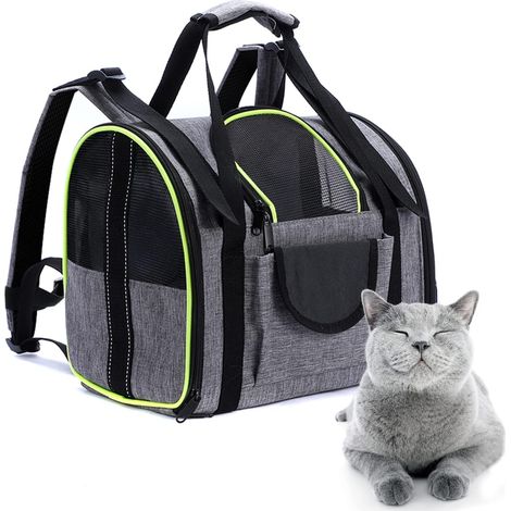 Carrier Bag, Breathable Foldable Dog Carrier, Collapsible Dog Crate with Removable Plush Mattress, for Cat Kitten Puppy Rabbit and Other Pets, Gray Green (1/5)