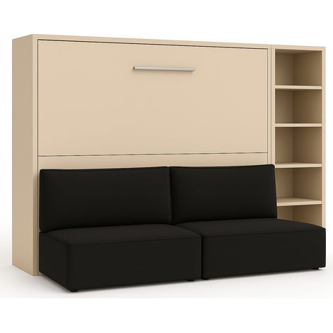 Lit escamotable horizontal LOGIA Noir lit+canapé+étagère-140x200-Canapé Noir-Structure Vison-Version lit+canapé+étagère (1/5)