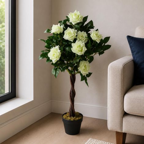 Artificial Cream Rose Tree Wedding Twisted Vine Detail 90cm (3ft) - Premium Quality (1/5)