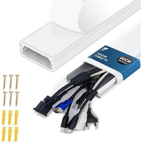 Goulotte TV 0.4m – Passe Cable PVC pour Cache-Câbles Mural, Cache Câbles, Goulotte Autocollante – installation de TV – 40cm x60mm x18mm - Blanc (1/5)