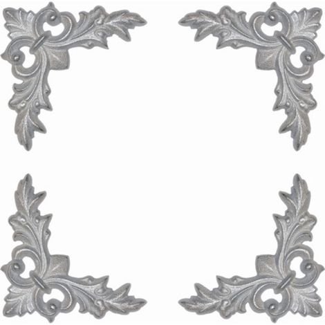 Décor d'angle par jeu de 4 avec motif feuille - Hauteur 130x130mm - Aluminium - À visser - DECO FER FORGE (1/2)