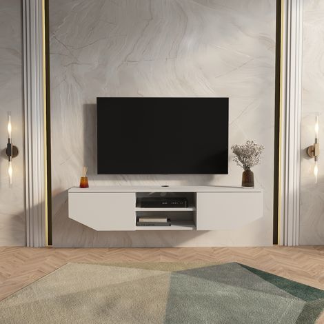 Hera Meuble TV Suspendu avec Placards et Niches (Blanc Brillant)