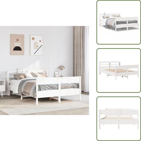 Letto in legno - vidaXL Letto senza Materasso Bianco 150x200 cm Legno Massello di Pino - Letto con ripiani