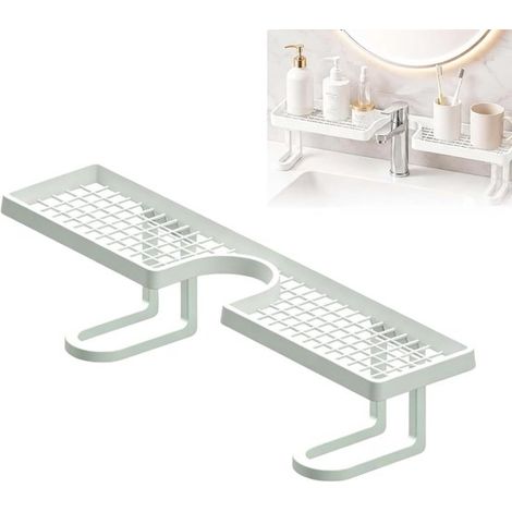 Étagère de Salle de Bain avec Miroir et Lavabo, Meuble Vasque avec Porte-Savon et Robinet, Ensemble Rangement WC Accessoires Maison