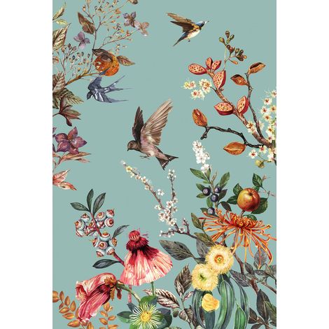 Papier peint panoramique - Fleurs Oiseaux - 325 cm x 477 cm (1/2)