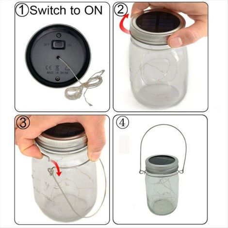 Lot de 6 Lampes Solaires pour Couvercles de Bocaux, Lot de 6 Guirlandes Lumineuses à 30 LED, Étoiles et Lucioles, 6 Crochets (1/5)