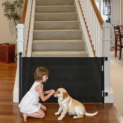 VEVOR Cancelletto Retrattile, Estensibile Fino a 1430 mm di Larghezza, 795 mm di Altezza, con Blocco di Sicurezza, Attraversabile Senza Inciampare, Cancelletto in Rete per Cani Scale, Nero (1/5)