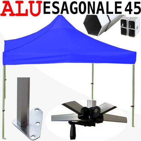 Gazebo 3x3 m blu SENZA laterali pieghevole alluminio piantone esagonale 45mm portatile estendibile richiudibile estensibile acciaio per fiere eventi stand chiosco tenda tendone mercato mercatino (1/5)