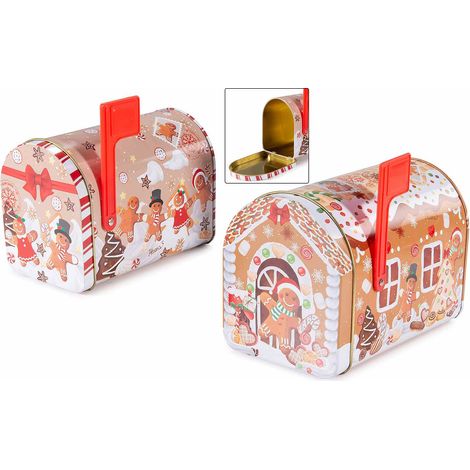 Boîtes aux lettres boîte cadeau en métal, décors pain d'épices, lot de 8, Grande : 15,5 x 9,5 x H. 11,5 cm