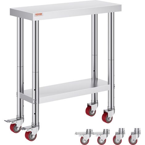 Table de Travail Cuisine 76x30x86 cm Table de Travail Inox avec Roulettes et Freins Capacité de Charge 100 kg pour Préparation des Repas Cafétérias Hôtels Hôpitaux Cliniques Restaurant (1/5)