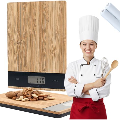 Elektronische Küchenwaage aus Bambus, präzise, 5 kg, 1 g, Holz-Touch