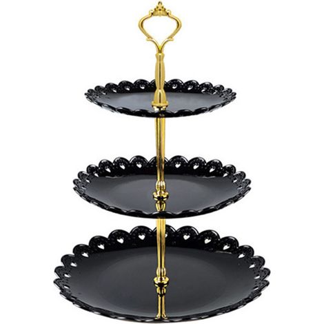 Support à cupcakes 3 étages 35 cm Noir - Étagère à desserts légère et gain de place pour fêtes et festivals (1/5)