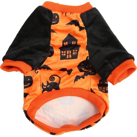 T-shirt citrouille pour chien ou chat, motif chauve-souris et maison, en peluche douce et élastique, idéal pour Halloween. Déguisement pour petits chiens et chats (taille S). (1/5)