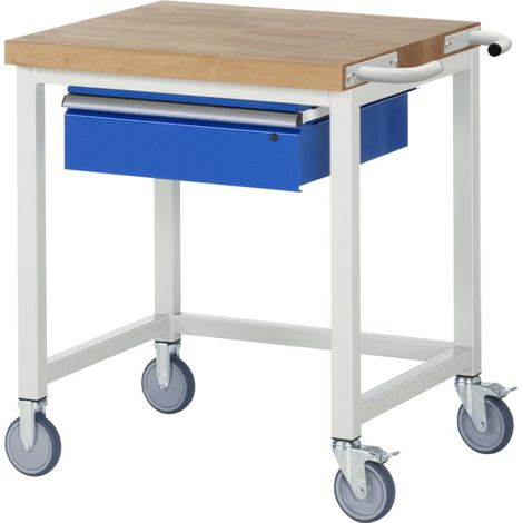 Établi mobile Rau avec traverse et tiroir LxPxH 750x700x880mm