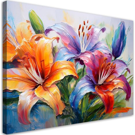 Tableau déco Lys Fleurs peintes colorées 90x60 (1/5)