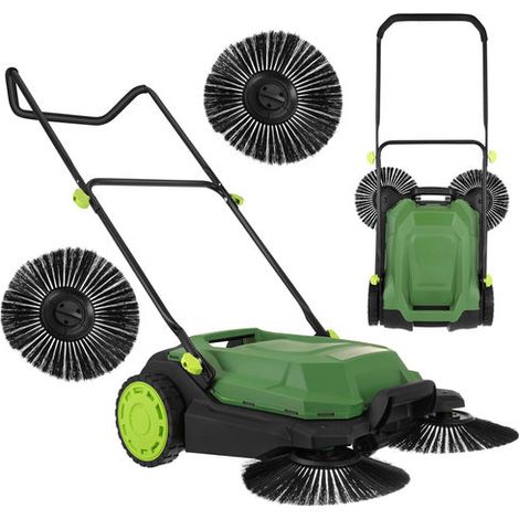 Spazzatrice manuale per foglie, larghezza 68 cm, contenitore da 24 litri, 3 spazzole