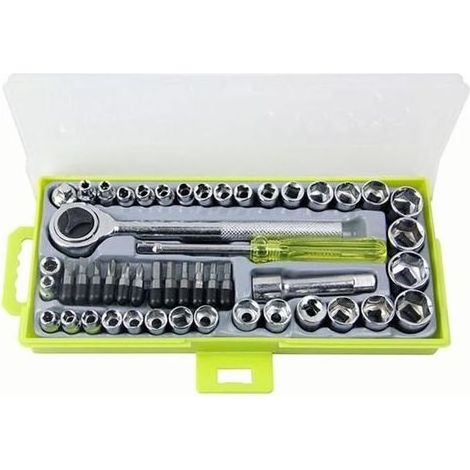 Coffret Clés à Douilles 1/4" et 3/8" avec Cliquet Réversible DR Drive - 50 Pièces + 12 Embouts Hexagonaux - Idéal pour Mécanique Auto et Bricolage (1/5)