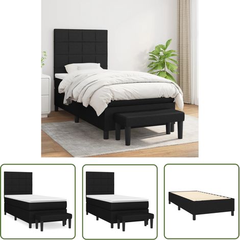 The Living Store Sommier à lattes de lit avec matelas Noir 90x200 cm Tissu - Lit Double - Lit Plateforme - Literie - Chambre À Coucher - Meuble De Rangement (1/5)