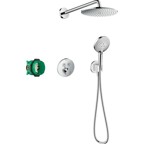 Hansgrohe – Colonne de douche encastrée thermostatique – Pommeau Ø 23,6 cm – 3 jets PowderRain, Rain, Whirl – Débit 18,1 l/min sous 3 bars (1/10)