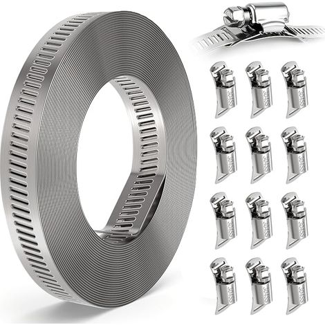 5M Collier de Serrage Inox, Collier de Serrage Métallique Fermetures pour Tuyaux Piscine Voiture Machine à Laver (1/4)