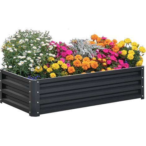 Jardinière surélevée, résistante aux intempéries, à fond ouvert, en acier galvanisé, 120 cm x 60 cm x 30,5 cm, grise (1/3)