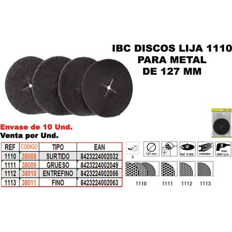 FPLUS ibc finstock 1-111   5 discos lija 127mm metal grueso , ibc finstock 1-111   5 discos lija 127mm metal grueso
