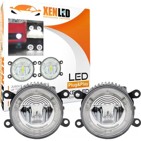 Pack 2x Feux de jour LED + Anti-brouillards LED Universel 90mm 20W 6000K - ROUND V-130017 - Version Claire