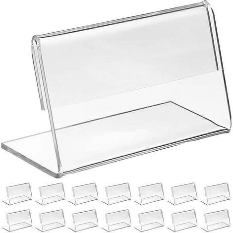 Magnifique lot de 120 présentoirs de table en forme de L pour étiquettes alimentaires, supports en acrylique transparents pour affiches et panneaux. (1/5)