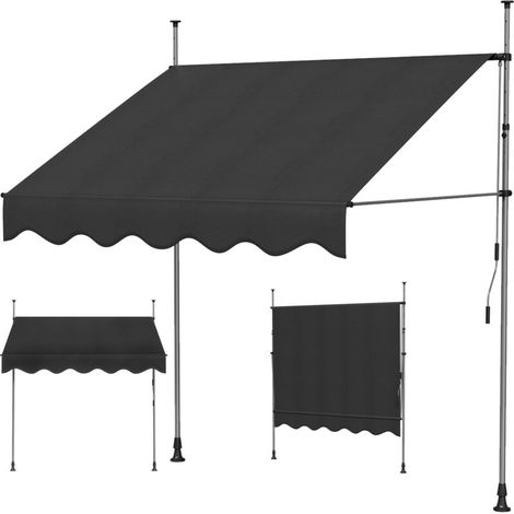 Auvent rétractable manuel sans perçage180x150cm - hauteur et inclinaison réglable - store banne avec manivelle (1/5)