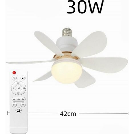 Plafonnier Ventilateur Silencieux avec Douille E27, Design Fleuri Moderne, 42 cm, 30 W, Blanc
