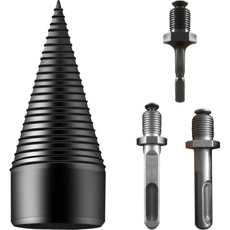 Punta da trapano per legna da ardere, 3 parti rimovibili per spaccalegna, tra cui una punta conica a vite e un'impugnatura quadrata/albero esagonale rotondo per trapano elettrico domestico (42 mm) (1/5)