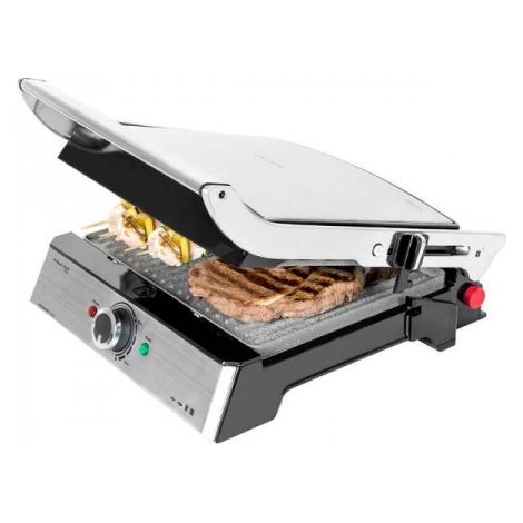 Cecotec Grill elettrico Rock'n Grill Pro. Rivestimento in pietra di pietra di roccia, Piatti rimovibili e reversibili, apertura a 180º, superficie 34 x 23 cm, acciaio inossidabile (1/5)