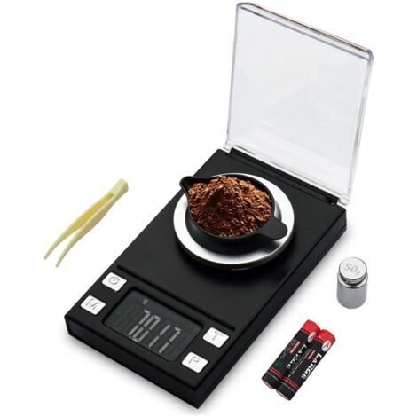 Balance à Milligramme 50g/0.001g,Balance de précision Mini Carat Gram pour poudre Médecine,Bijoux,Gemmes,Rechargement,Lab,Balance de poche avec Cal Weight，Tare,LCD,Pince à poudre (1/4)