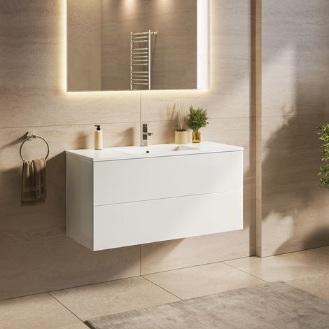 LOMAZOO meuble de salle de bain Nineo blanc brillant - 100 cm - (1/5)