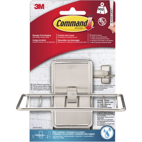 Command™ Porte-savon pour salle de bains, nickel satiné + 2 moyennes languettes résistantes à l'eau (1/5)