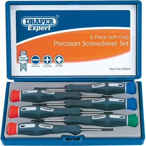 Draper Expert 6-Piece Soft Grip Precision Screwdriver Set with Ergonomic Handles (Model 78924) (1/2)
