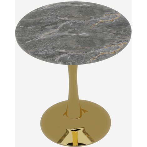Tavolino rotondo dorato 70 cm in marmo artificiale, stile moderno medio secolo (1/5)