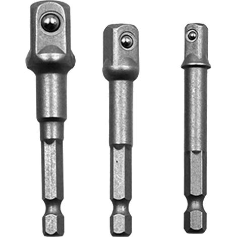 3-teiliges Steckschlüssel-Adapterset 1/2", 3/8", 1/4", verschleißfester Sechskantschaft, Steckschlüssel-Verlängerungsset, silberfarben (1/5)
